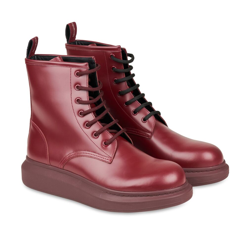 NIB Alexander McQueen Burgundy HYBRID Combat Leather Boots 586191 M42/ W10.5